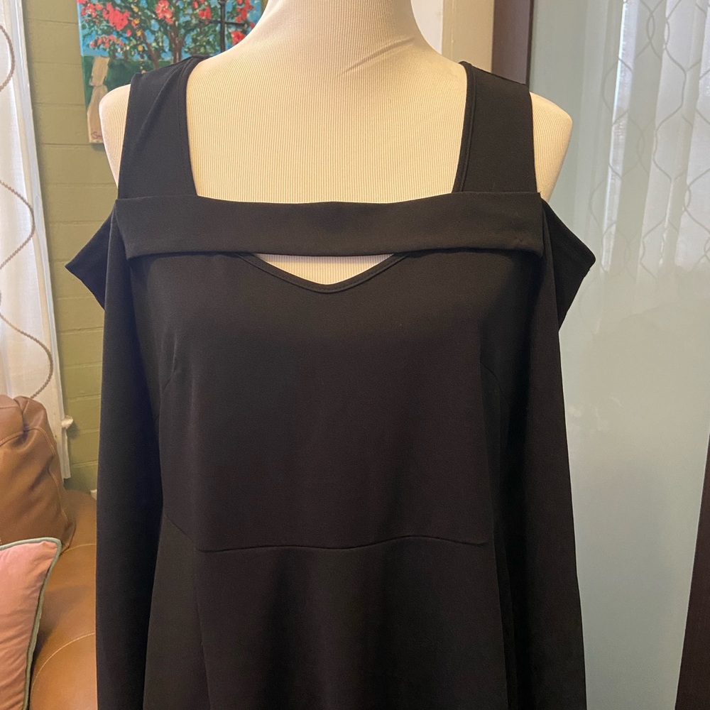 SHEIN Black Sheath Cold Shoulder Midi Dress with Square Neck
